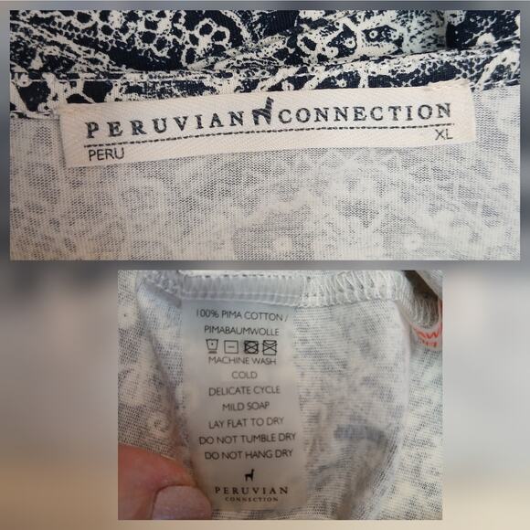 Peruvian Connection SZ XL Pima Cotton Navy & Cream Floral Print Dress NWOT - Picture 5 of 5